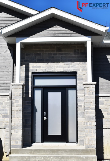 2 Sidelites Door with Rectangular Transom and Sandblasted Glass